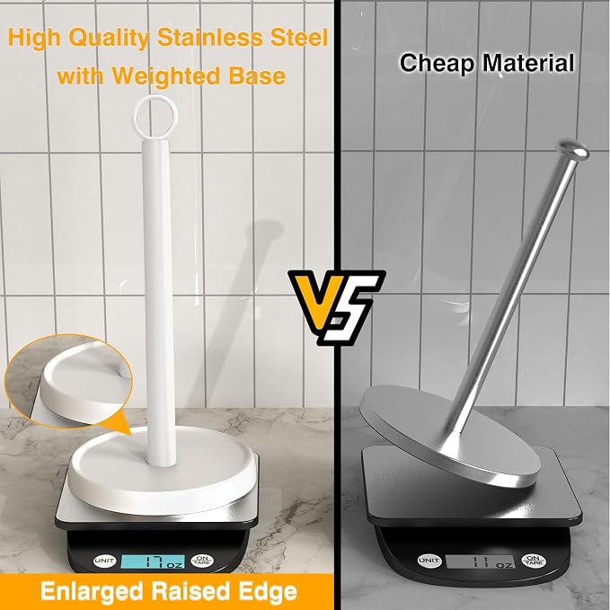 White Paper Towel Holder Countertop, Stainless Steel, Paper Towel Holder Stand - Image 3