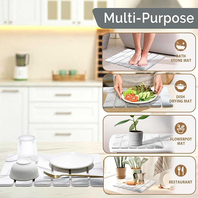 Small Stone Dish Drying Mat for Kitchen Counter, Foldable Water Absorbing - Image 6