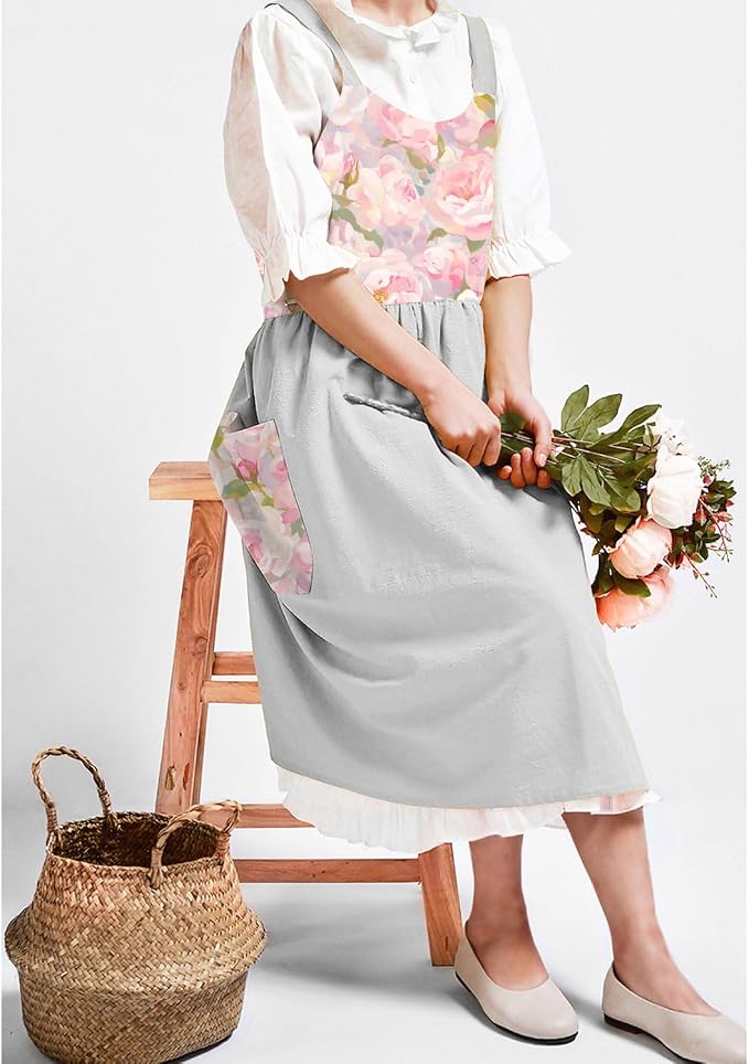 Uaussi Cotton Linen Apron Cross Back Work Apron - Image 5