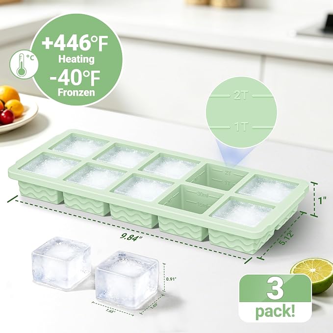Doasuwish Ice Cube Trays with Lid, 3 Pack 10 Cubes 2 Tbsp. Silicone Ice Cube - Image 3
