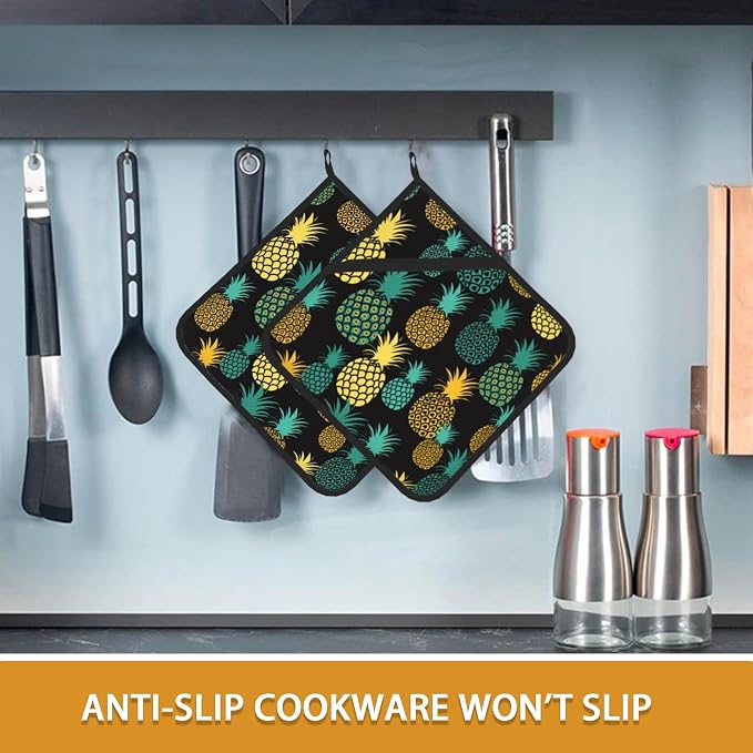 Tropical Pineapples Pot Holder Set of 2, Heat Resistant Potholders Oven Hot Pads - Image 6