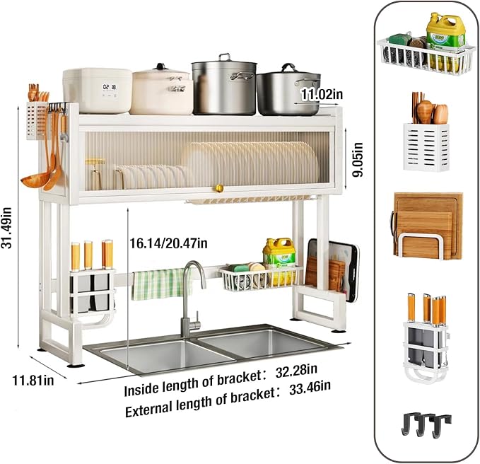 Milkshake White 3 Tier Over Sink Dish Rack Drainer - Image 6