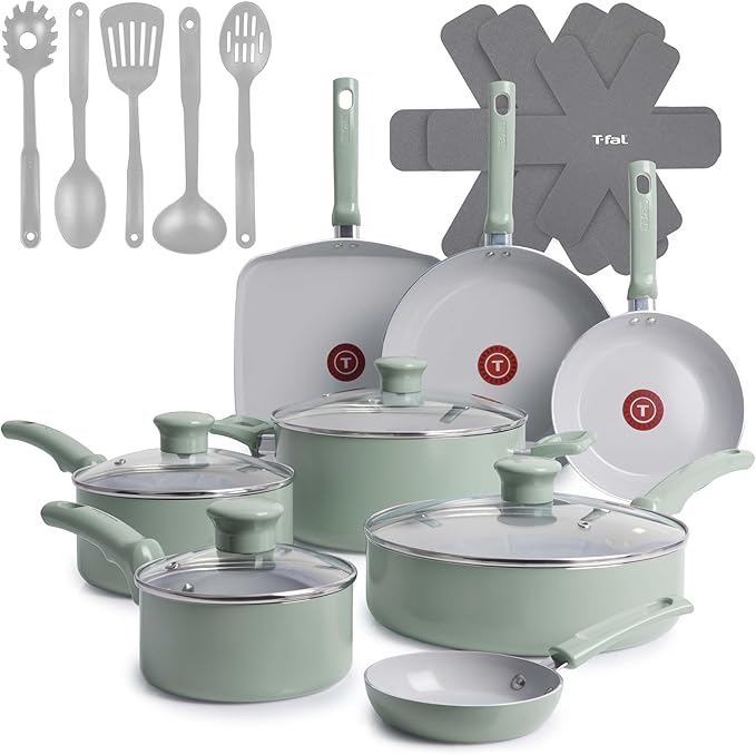 T-Fal Refresh Ceramic Nonstick Cookware Set, Oven Safe to 350°F, Ceramic Pots by T-falbrand