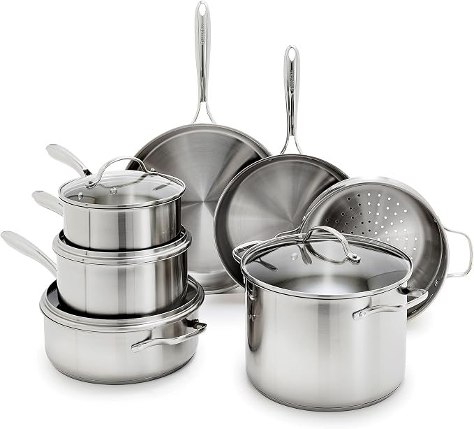GreenPan Stainless Steel Cookware Set, 11 Piece, Induction Cookware, Dishwasher by GreenPan