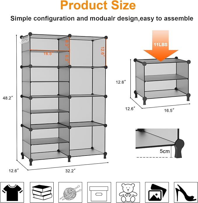AWTATOS Closet Organizer 8 Cube Storage Shelves Clothes Organizers Stackable - Image 3