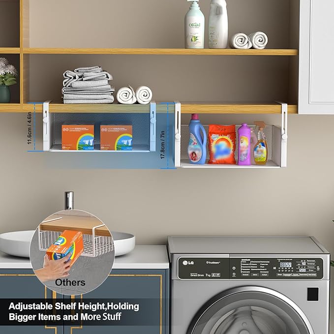 AmonHouseware 2Pack Under Shelf Basket Organizer, Adjustable Hanging Holder - Image 3