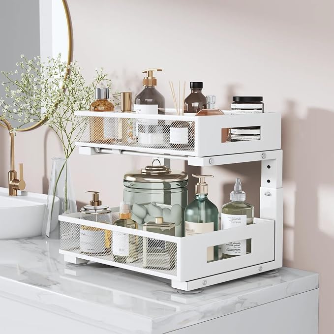 Under Sink Organizer, 2-Tier Dual Pull Out Cabinet Organizer Drawers - Image 3