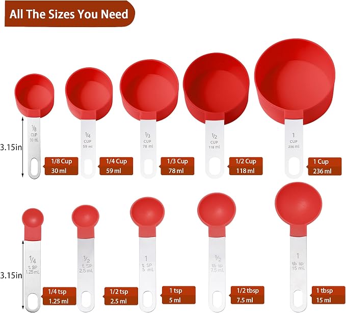 Measuring Cups and Spoons Set of Huygens Kitchen Gadgets 10 Pieces, Stackable - Image 2