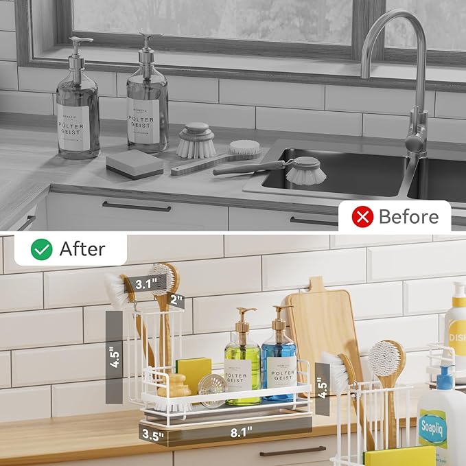Yofidra Sink Caddy with Stone Drying Tray: Stainless Steel Soap Dispenser - Image 4