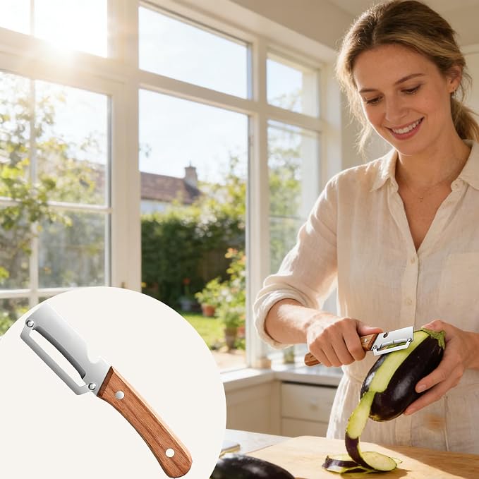Vegetable Wooden Peeler for Kitchen Tool, Premium 2-in-1 Multifunctional Fruit - Image 4