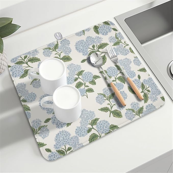 Blue Hydrangea Floral Dish Drying Mat - Image 8
