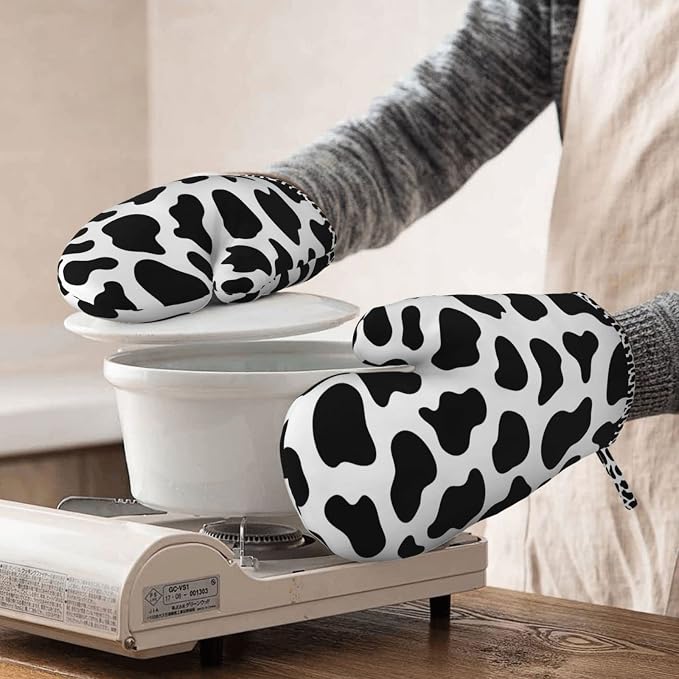 Cow Print Oven Mitts and Pot Holders Sets of 2, Resistant Recycled Infill - Image 7