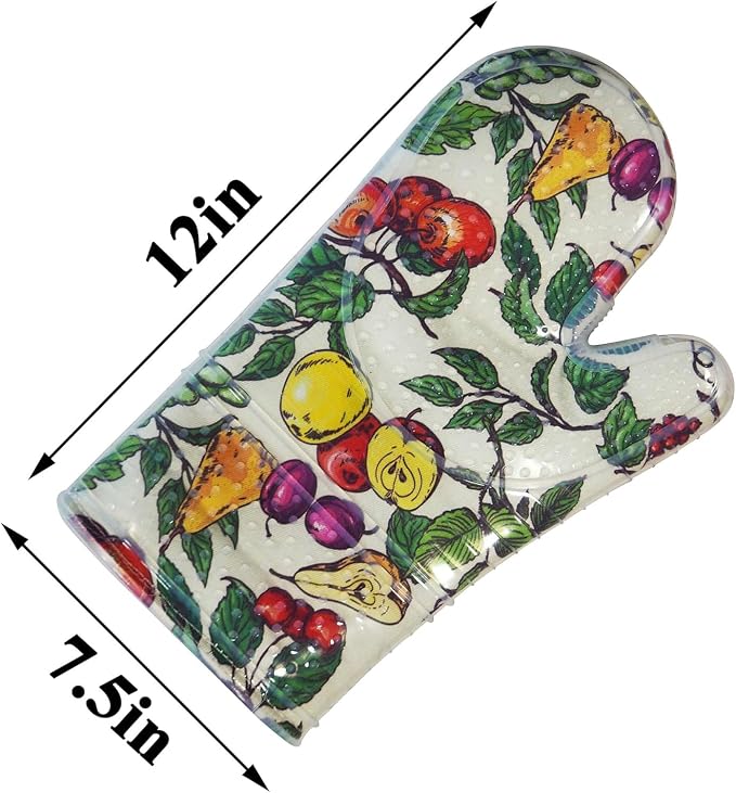 Oven Mitts Set of 2 with Transparent Clear Silicone Shell and Nice Friut Flower - Image 3