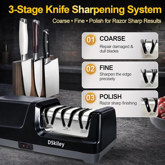 Electric Knife Sharpener for Kitchen – Professional 3-Stage 100% Diamond System - Image 3