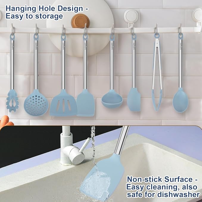8PCS Kitchen Utensils Set, Vayvnt Heat Resistant Silicone Utensils Set - Image 5