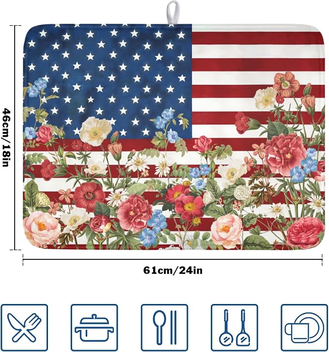 4th of July Dish Drying Mat 24x18 Inch, Patriotic Drying Mat - Image 2