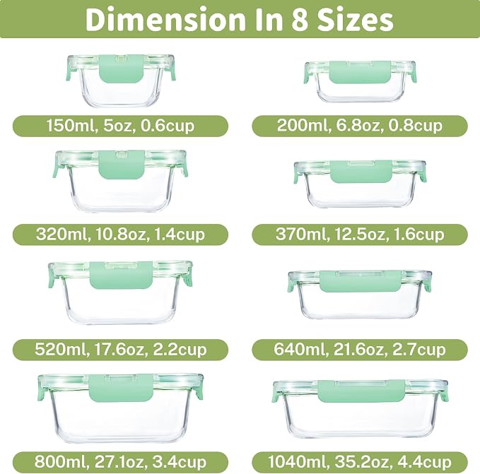 HOMBERKING 8 Pack Glass Food Storage Containers - Image 2