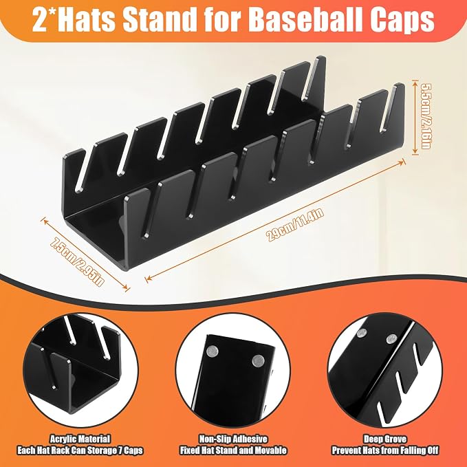 Hat Stand for Baseball Caps, 2 Pack No Install Acrylic Hat Organizer for 14 - Image 7