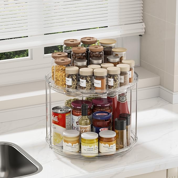 LAMU 12in 2 Tier Lazy Susan Organizer Large Lazy Susan Turntable Rotating Spice - Image 6