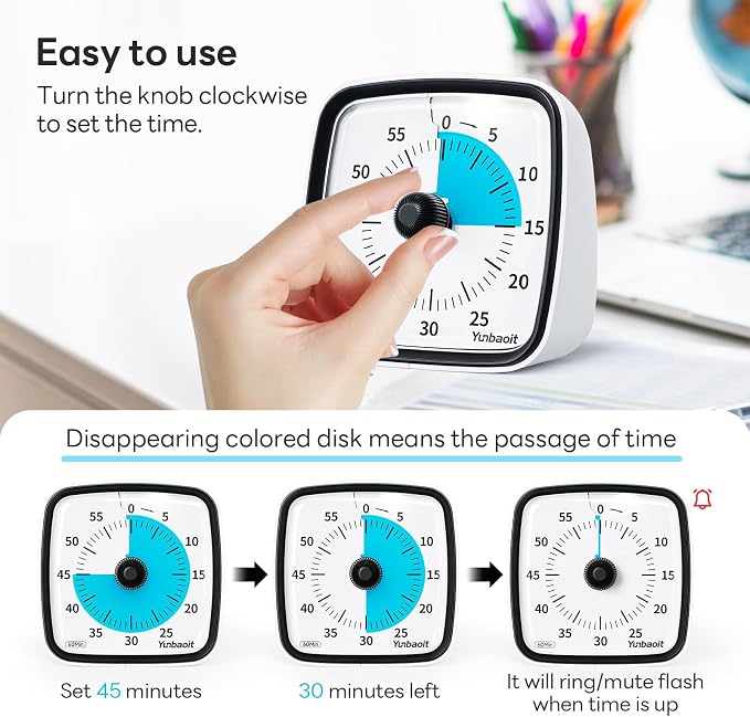 Yunbaoit Visual Timer with Night Light, 60-Minute Countdown Timer - Image 3