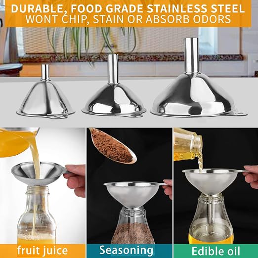 Metal Stainless Steel Funnel, Large Medium Small Funnel Set of 3, Food Grade - Image 6