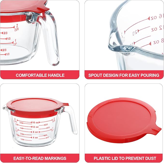 KOMUEE 4 Piece Glass Measuring Cups Set, 5 Oz, 4-Cup Liquid Measuring Cups - Image 3