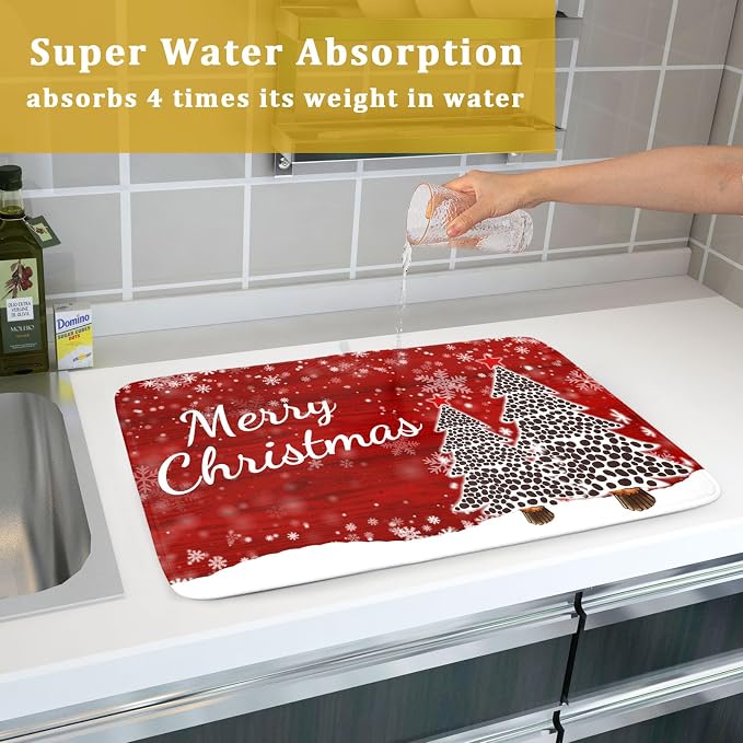 Merry Christmas Tree Red Dish Drying Mat - Image 7