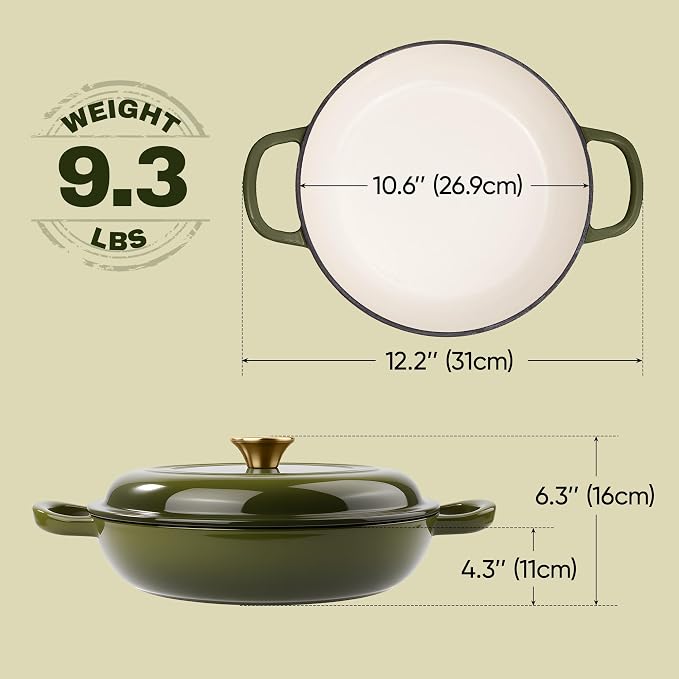 Vintage Style 3 Quart Enameled Cast Iron Braiser, Non Stick Enameled Cast Iron - Image 4