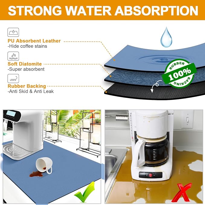 Dish Drying Mats for Kitchen Counter, Waterproof Coffee Mat for Countertop - Image 2