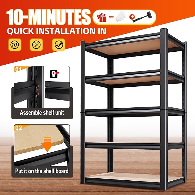 Set of 3 46" W Garage Shelving-2050 lbs 5 Tier Storage Shelves, Adjustable - Image 4