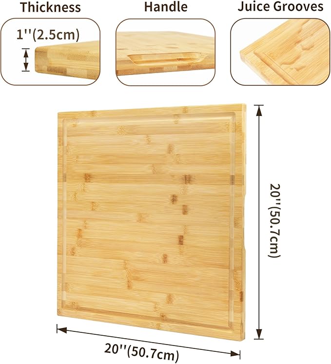 Utoplike Bamboo Cutting Board 20 x 20 inch, Large Wood Chopping Board - Image 4