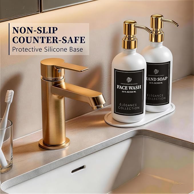White Glass Soap Dispenser Set of 2, 16oz Hand and Dish Soap Dispenser - Image 4