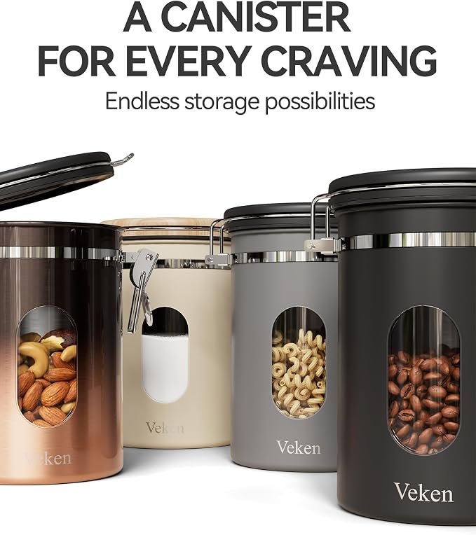 Veken Coffee Canister with Window, Airtight Stainless Steel Kitchen Food - Image 7