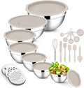 E-far Mixing Bowls with Lids Set, Size 7, Nesting Design & Khaki Airtight Lid by E-far