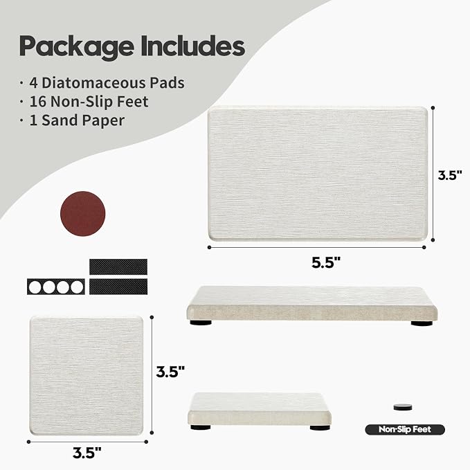 Razborci 4PCS Bathroom Sink Vanity Trays, Diatomaceous Earth Quick Stone Drying - Image 3