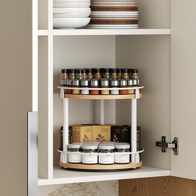 YATINEY Lazy Susan Organizer, Rotating Spice Rack, 2 Tier Spice Turntable - Image 3
