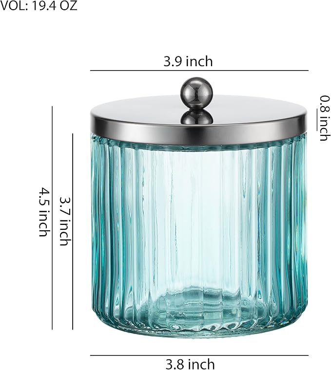 KMwares 2-Pack Glass Bathroom Jars – Blue Ribbed Glass - Image 2
