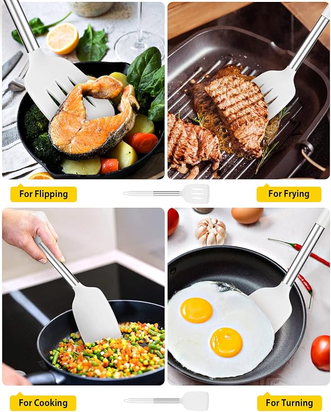Pack of 2 Silicone Solid Turner, Non Stick Slotted Kitchen Spatulas, High Heat - Image 3