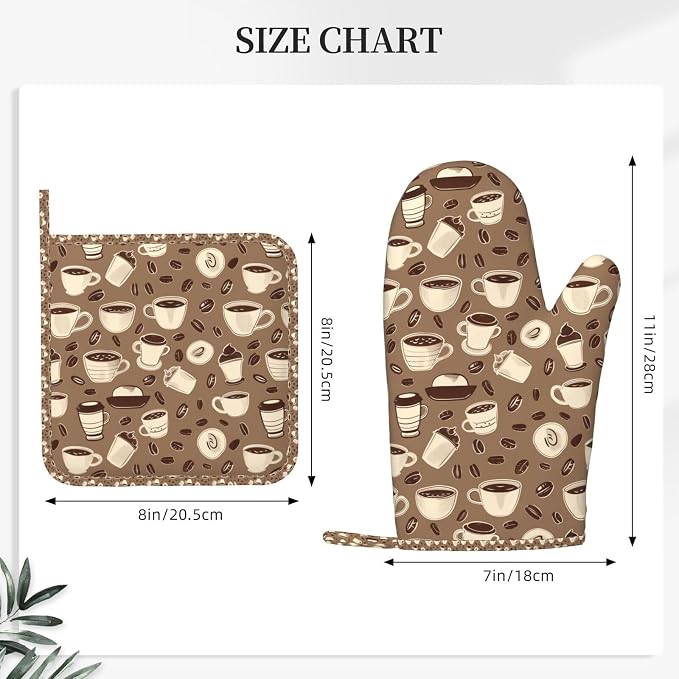 Oven Mitts and Pot Holders Set, Coffee Pattern Bean Silicone Kitchen - Image 3