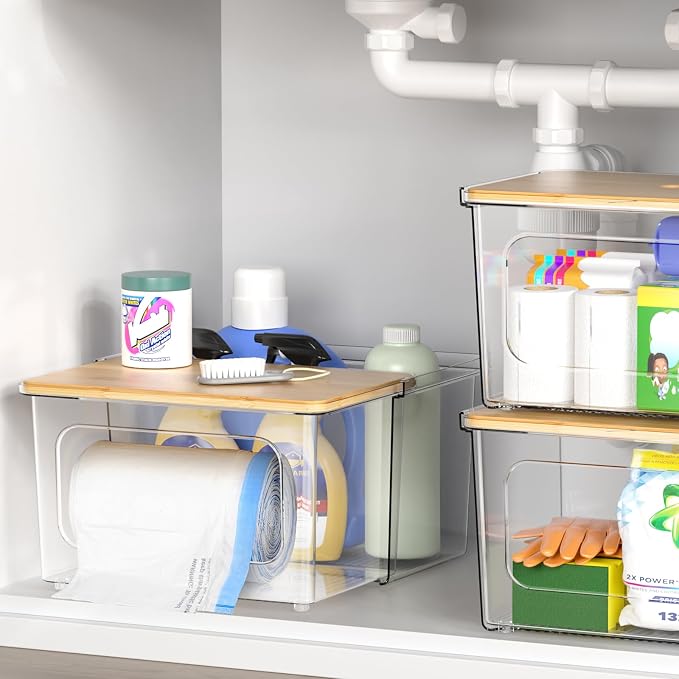 iCASA Trash Bag Dispenser Under Sink Organizer, 2-in-1 Acrylic Trash Bags Holder - Image 5