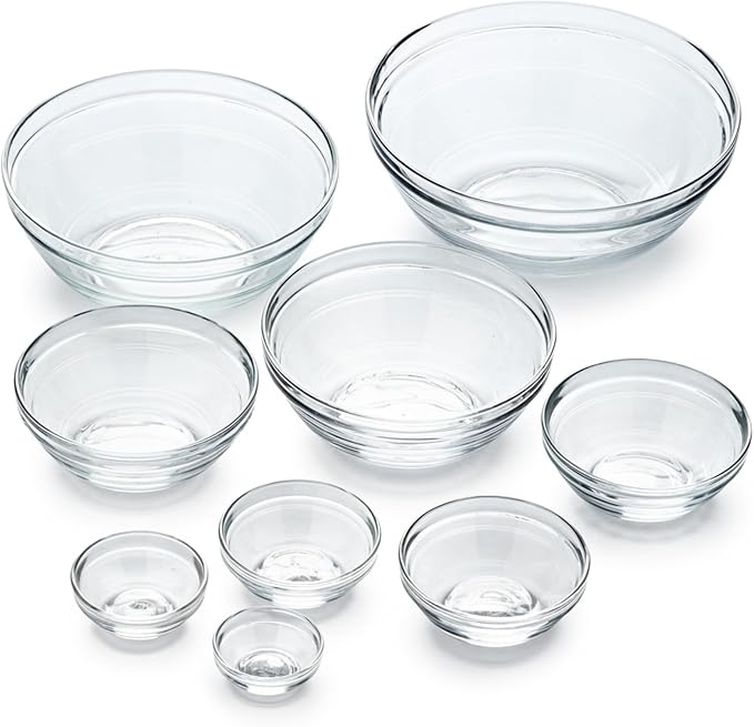 Duralex Le Gigogne Glass Mixing Bowl Set – 9-Piece Clear Stackable Prep Bowls by DuralexMadeInFrance