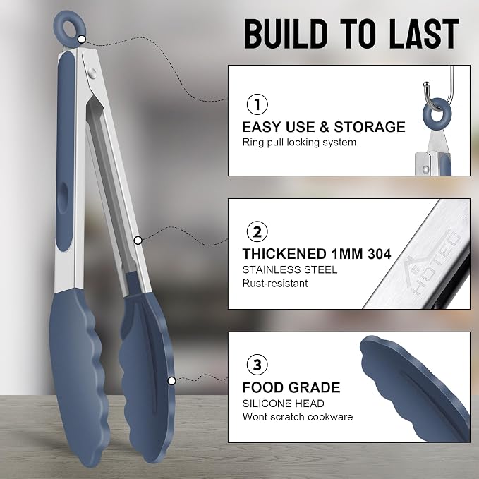 HOTEC Premium Stainless Steel Locking Kitchen Tongs - Image 4