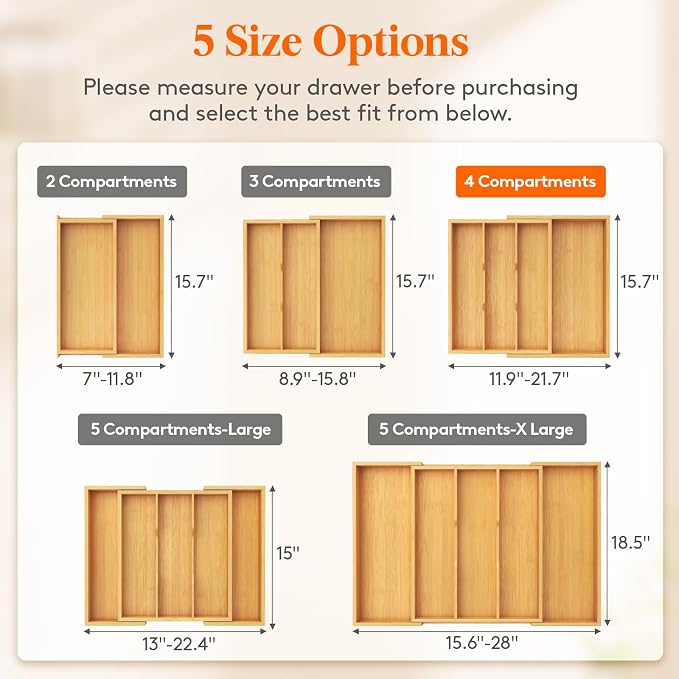 Lifewit Utensil Organizer for Kitchen Drawer, Expandable Cooking Utensil Tray - Image 2