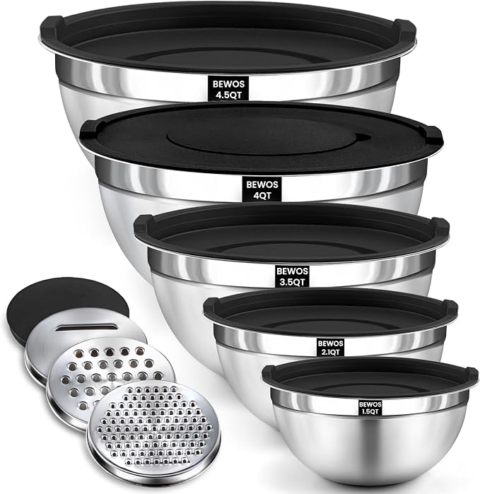 BEWOS Mixing Bowls with Lids Set by BEWOS