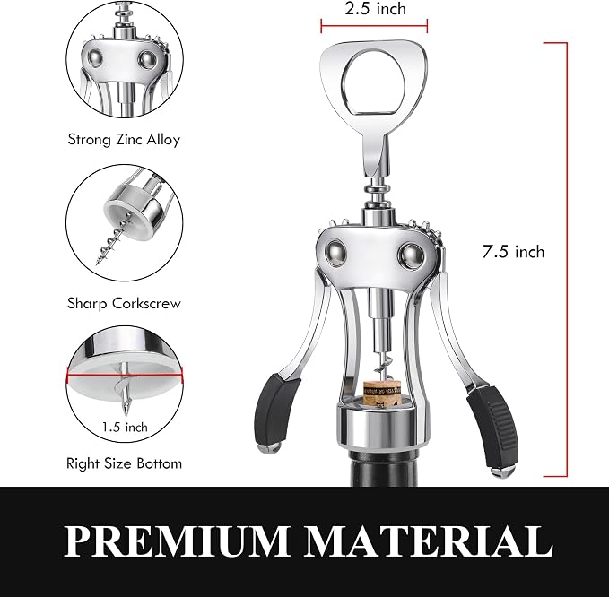 KORCCI Wine Opener, Heavy-Duty Zinc Alloy Wing Corkscrew, Premium Beer Bottle - Image 2