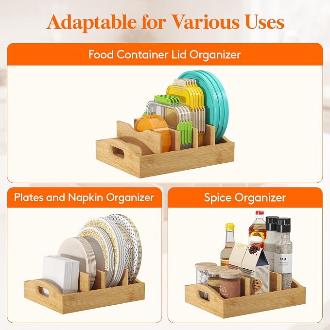 Lifewit Bamboo Lid Organizers for Inside Cabinet, Food Storage Container Lid - Image 5