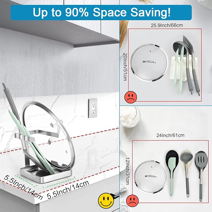 SOLEADER Pot Lid Holder While Cooking, 2 in 1 Stainless Steel Upright Spoon Rest - Image 2