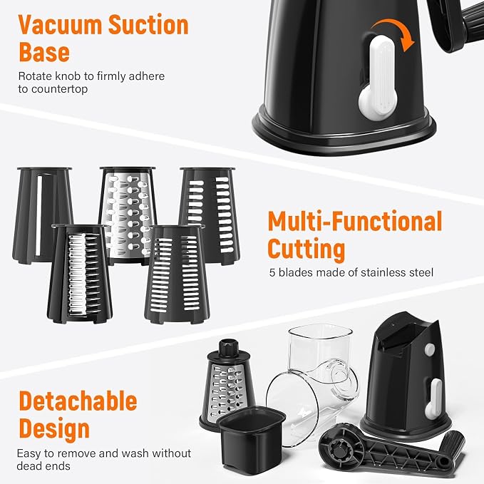 5 Blades Rotary Cheese Grater Hand Crank Vegetable Chopper Shredder Spiralizer - Image 5