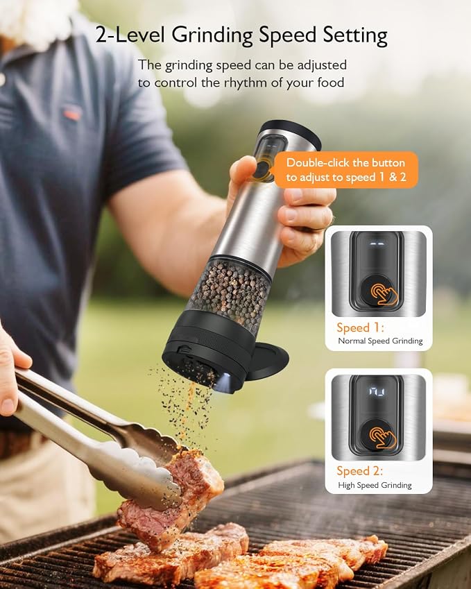 Electric Salt and Pepper Grinder Set, Upgraded 2-Speed Setting, External 5 - Image 4