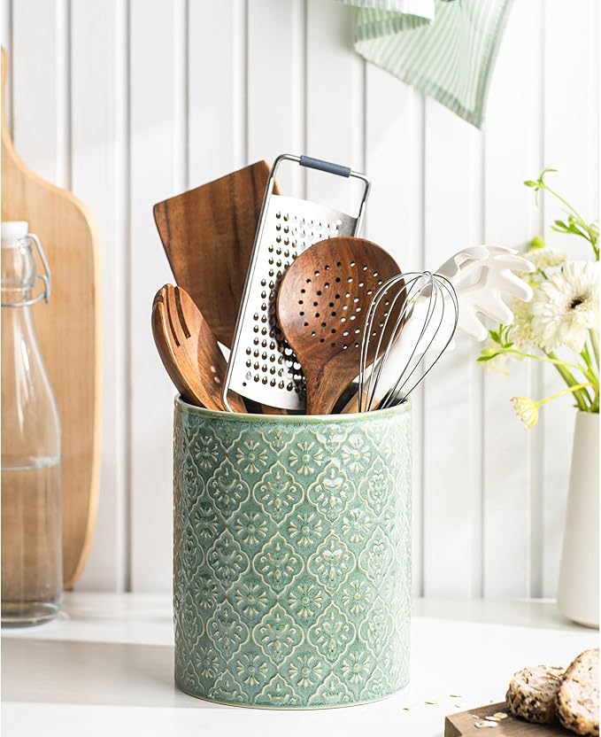Kitchen Utensil Holder, 6x7 inch Large Ceramic Utensil Holder - Image 3